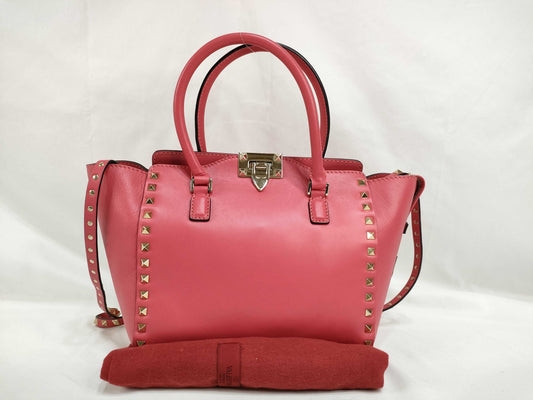 VALENTINO SG - Valentino Rockstud Leather 2-Way Handbag in Red Shoulder Bag