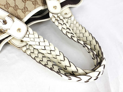 GUCCI GG Canvas Gucci GG Canvas Canvas x Leather Handbag Beige x White 162900 Handbag