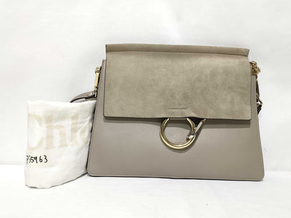 chloe HK-Chloe Faye Leather/Suede Beige Shoulder Bag