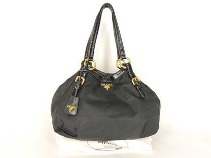 PRADA Tesuto x Enamel Handbag Black Handbag