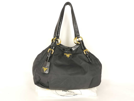 PRADA Tesuto x Enamel Handbag Black Handbag