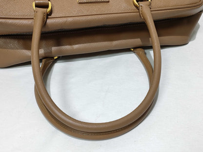 PRADA ID-Prada Saffiano Galeria Leather 2 Way Handbag Brown w/o strap Handbag