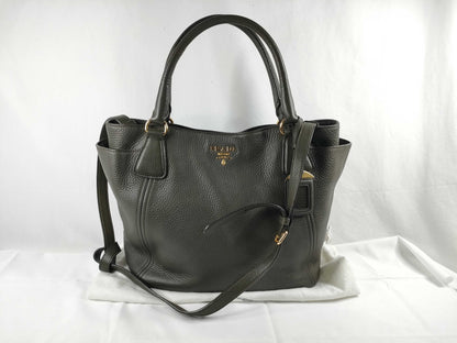 PRADA SG-Prada Vitello Daino Leather 2way handbag Grey BN2435 handbag