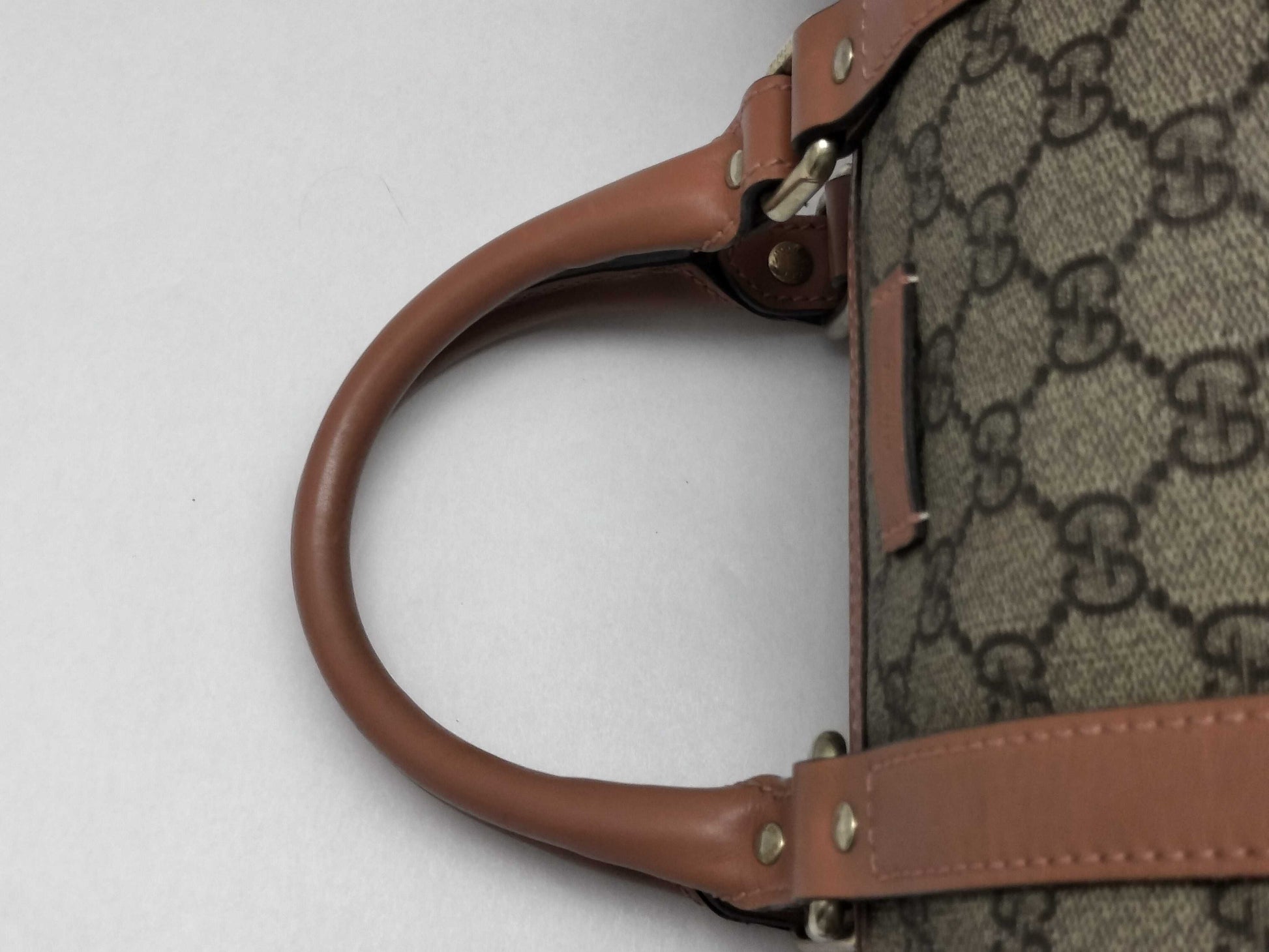 GUCCI GG Supreme SG-Gucci GG Supreme PVC x Leather Hand bag Beige x Brown 193603 Boston Bag