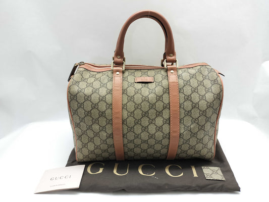 GUCCI GG Supreme SG-Gucci GG Supreme PVC x Leather Hand bag Beige x Brown 193603 Boston Bag