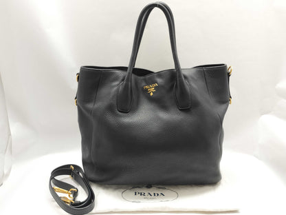 PRADA SG-Prada Vitello Black Leather Tote Bag