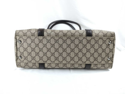 GUCCI GG Supreme Gucci GG Supreme PVCx Leather Tote Bag Beige x Brown 114595 Tote Bag