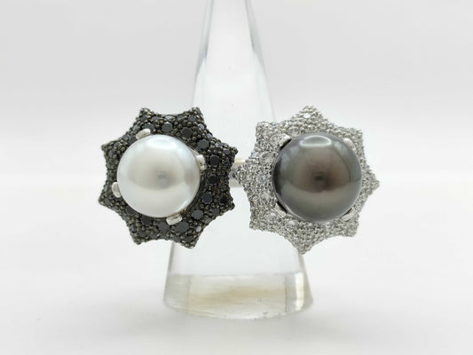 KARATI Pearl Diameter Approx. 11.3/12.2mm D1.68/1.65ct Pt900 29.3g Ring 