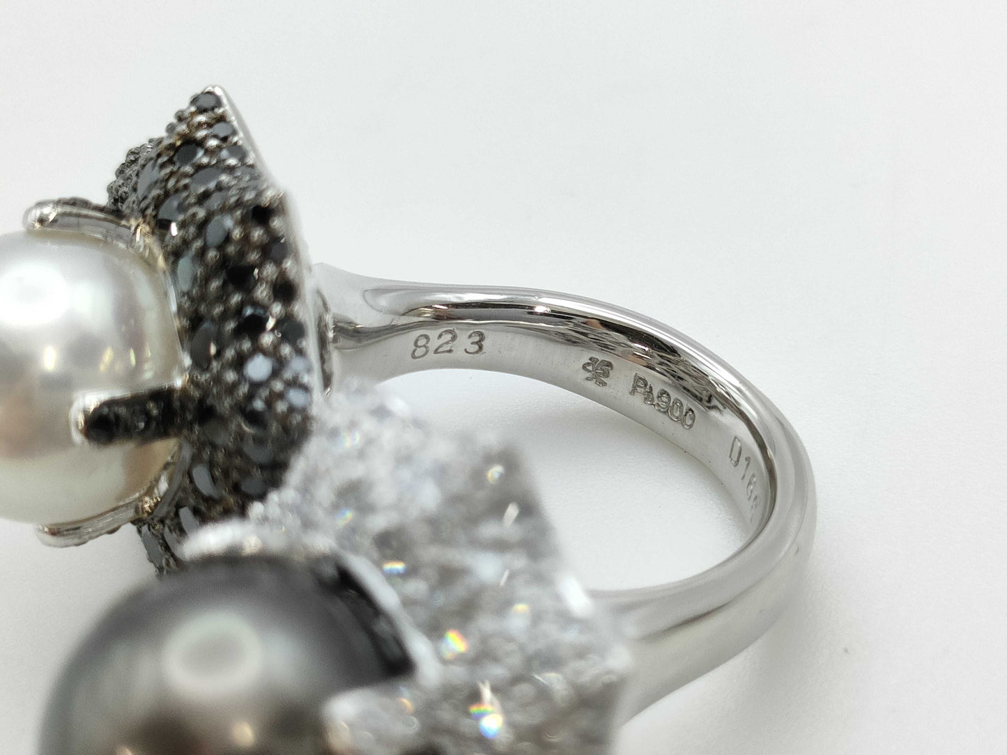 KARATI Pearl Diameter Approx. 11.3/12.2mm D1.68/1.65ct Pt900 29.3g Ring 