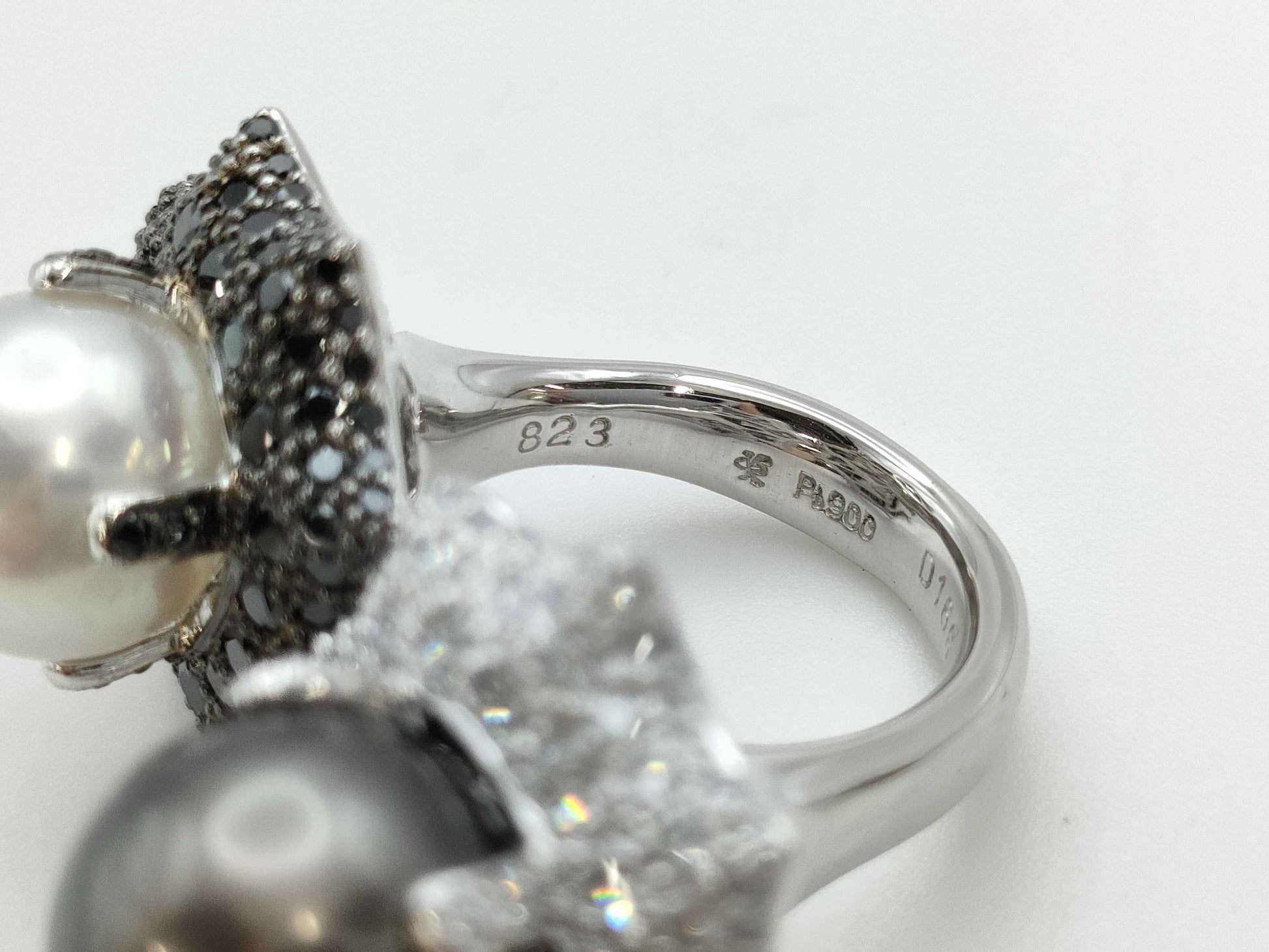 KARATI Pearl Diameter Approx. 11.3/12.2mm D1.68/1.65ct Pt900 29.3g Ring 