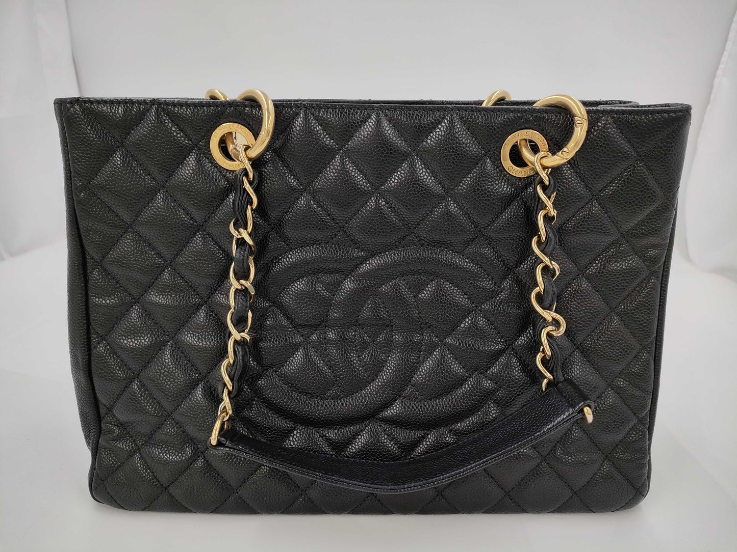 CHANEL Caviar Skin Black Coco Mark GST Shoulder Tote Bag