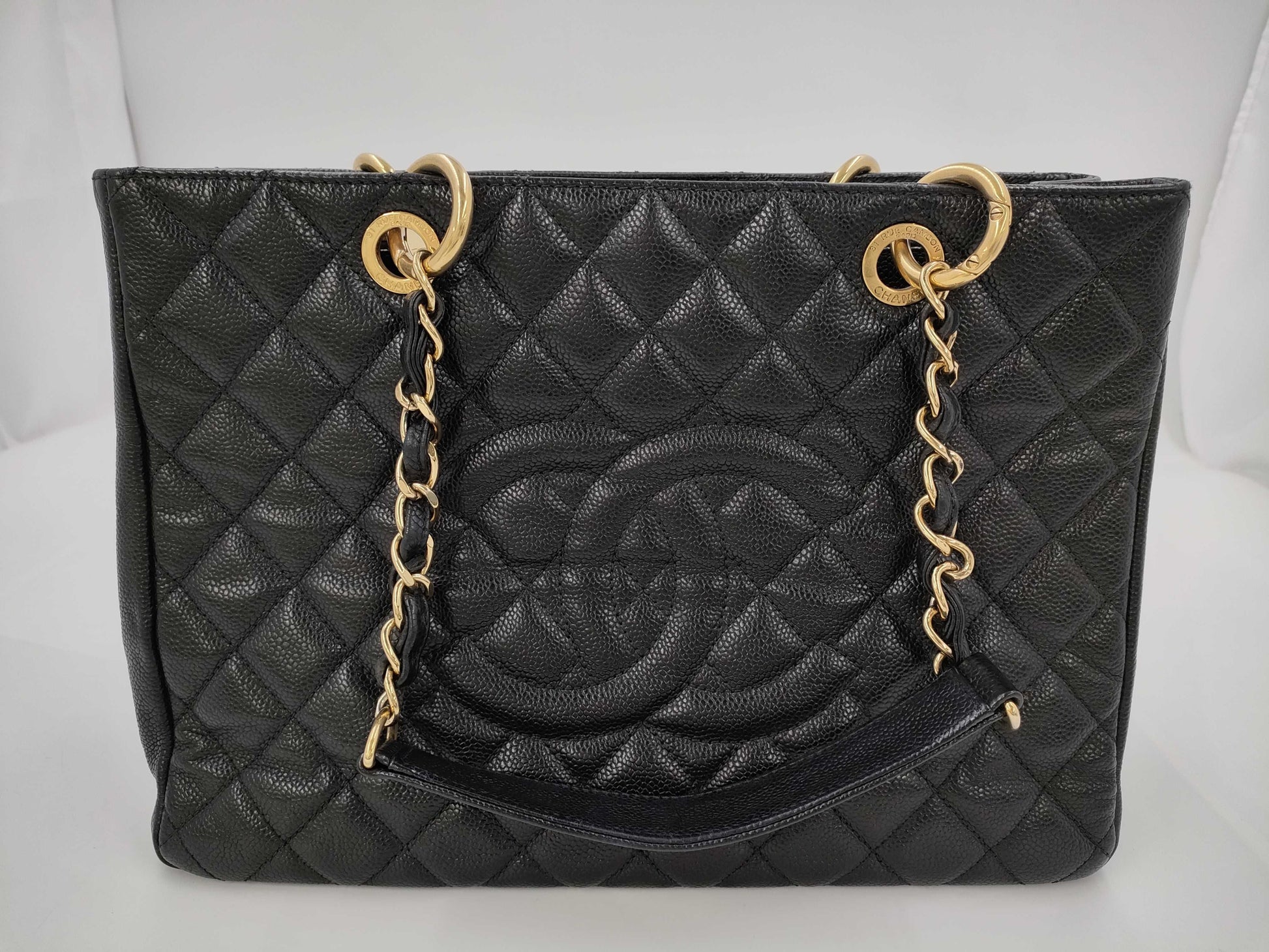 CHANEL Caviar Skin Black Coco Mark GST Shoulder Tote Bag