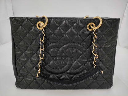 CHANEL Caviar Skin Black Coco Mark GST Shoulder Tote Bag