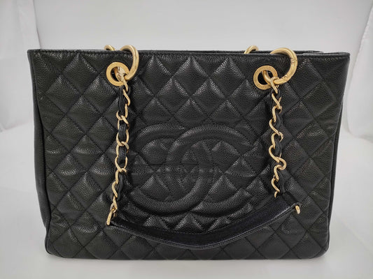 CHANEL Caviar Skin Black Coco Mark GST Shoulder Tote Bag