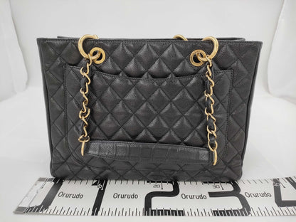 CHANEL Caviar Skin Black Coco Mark GST Shoulder Tote Bag