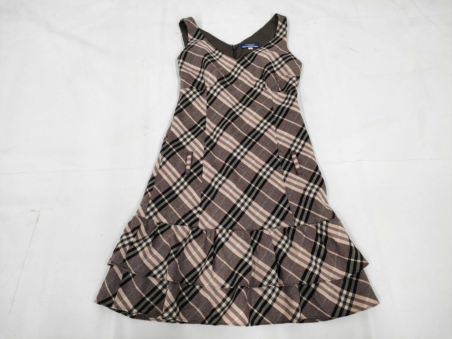 BURBERRY Blue Label Mini Dress, Ruffle Check, Pink, Wool, Size 36, BURBERRY BLUE LABEL Dress