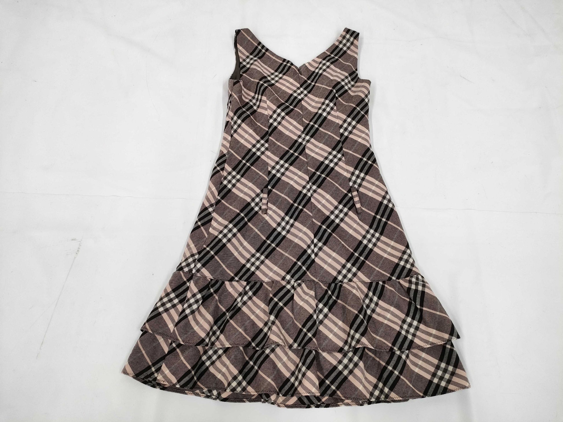BURBERRY Blue Label Mini Dress, Ruffle Check, Pink, Wool, Size 36, BURBERRY BLUE LABEL Dress
