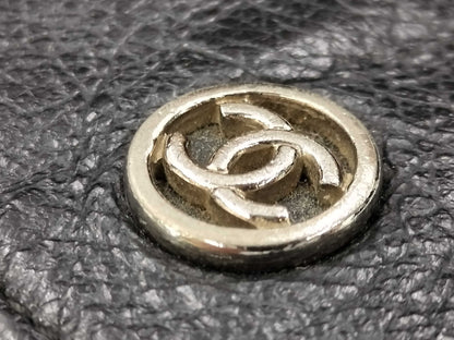 CHANEL Coco Mark Card Case with Metal Key Ring, Black Leather Coin Case
