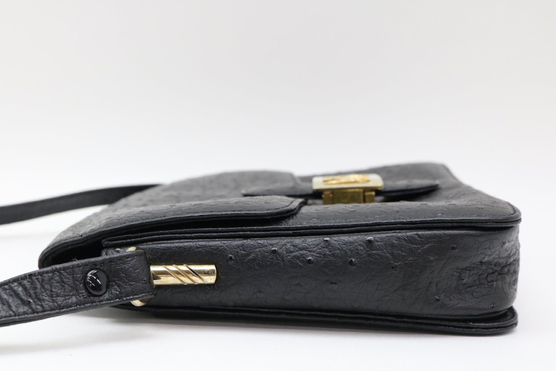 CELINE Ostrich Carriage Hardware Shoulder Bag