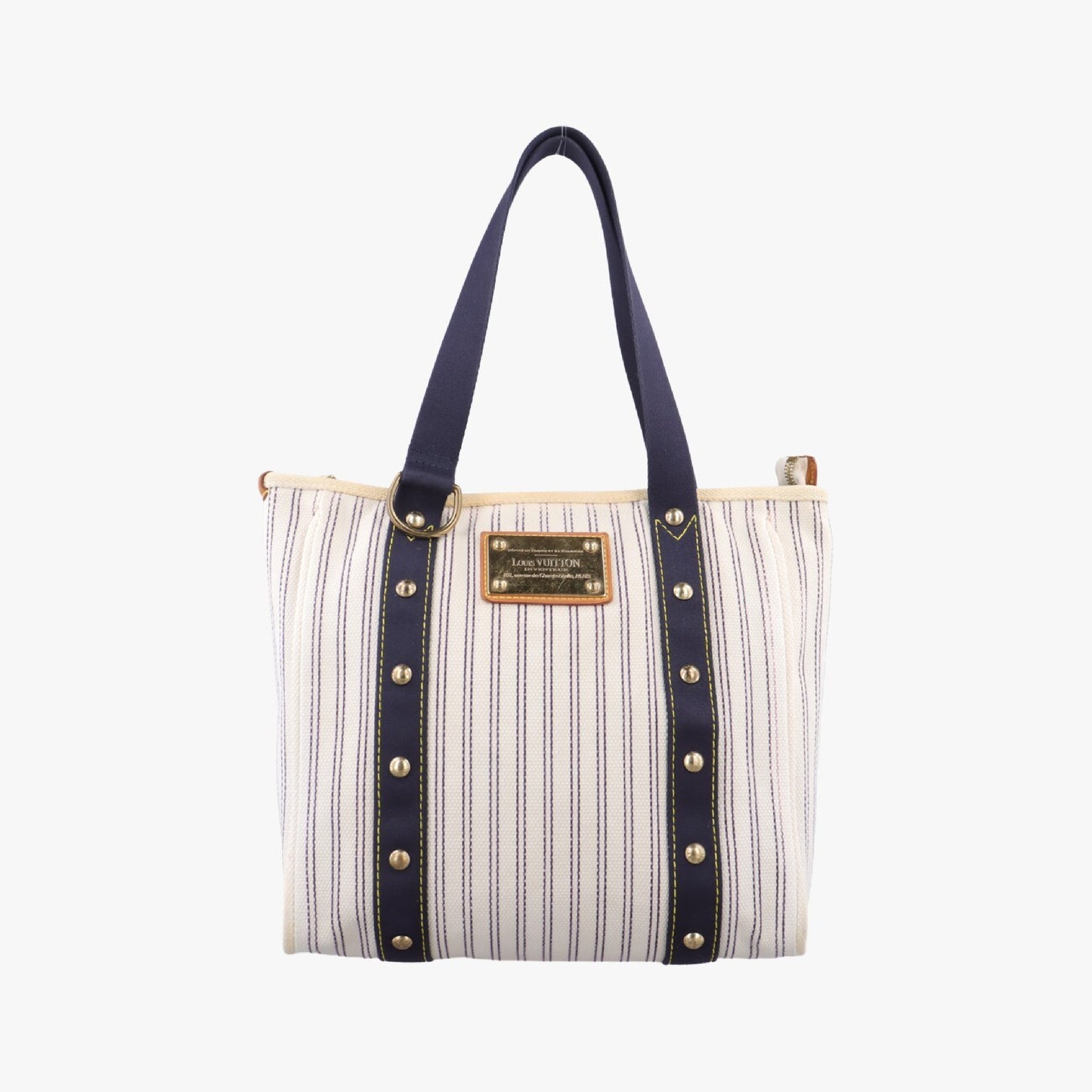 LOUIS VUITTON Cabas MM Antigua White x Navy Canvas Handbag M40132SP1007