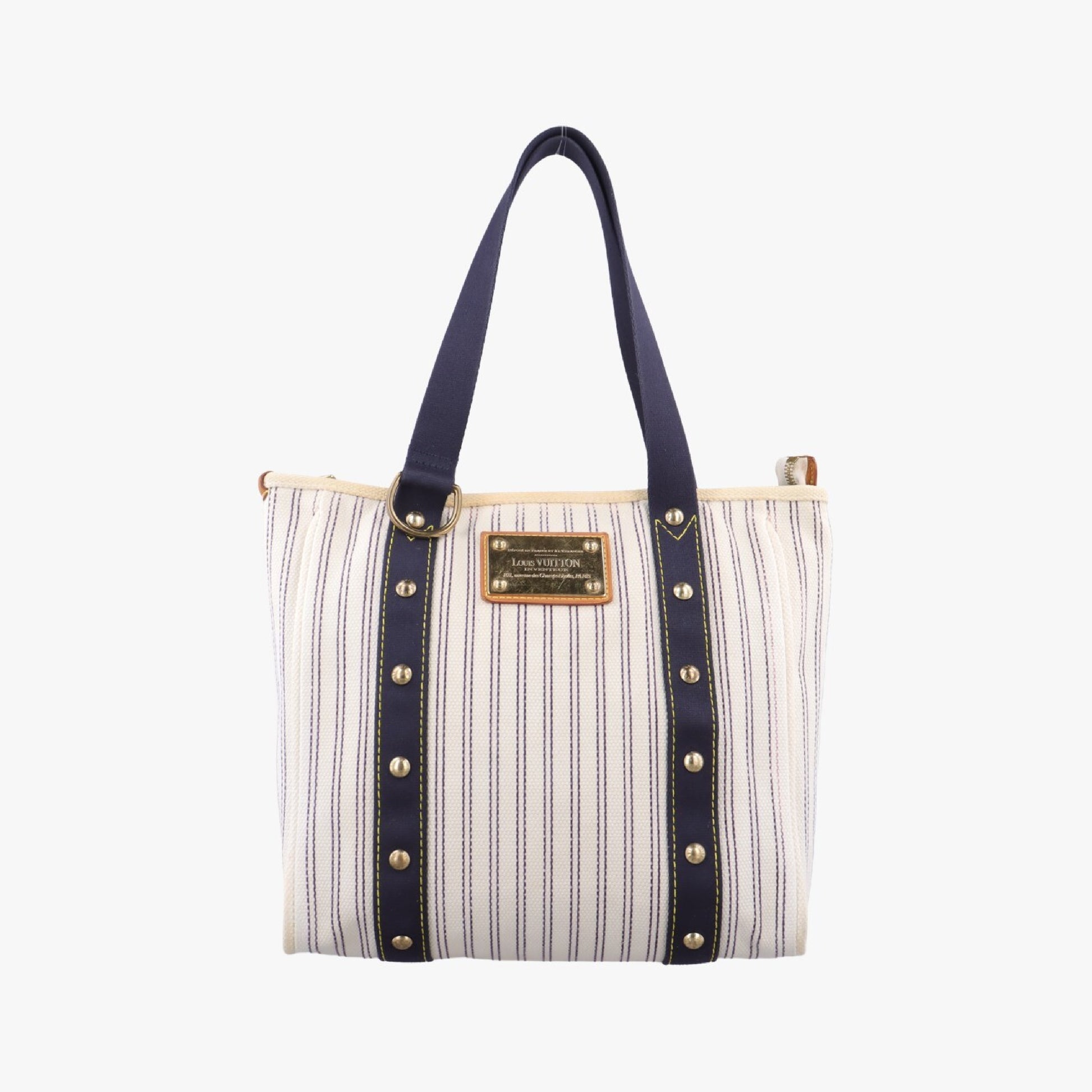 LOUIS VUITTON Cabas MM Antigua White x Navy Canvas Handbag M40132SP1007