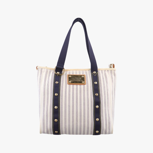 LOUIS VUITTON Cabas MM Antigua White x Navy Canvas Handbag M40132SP1007