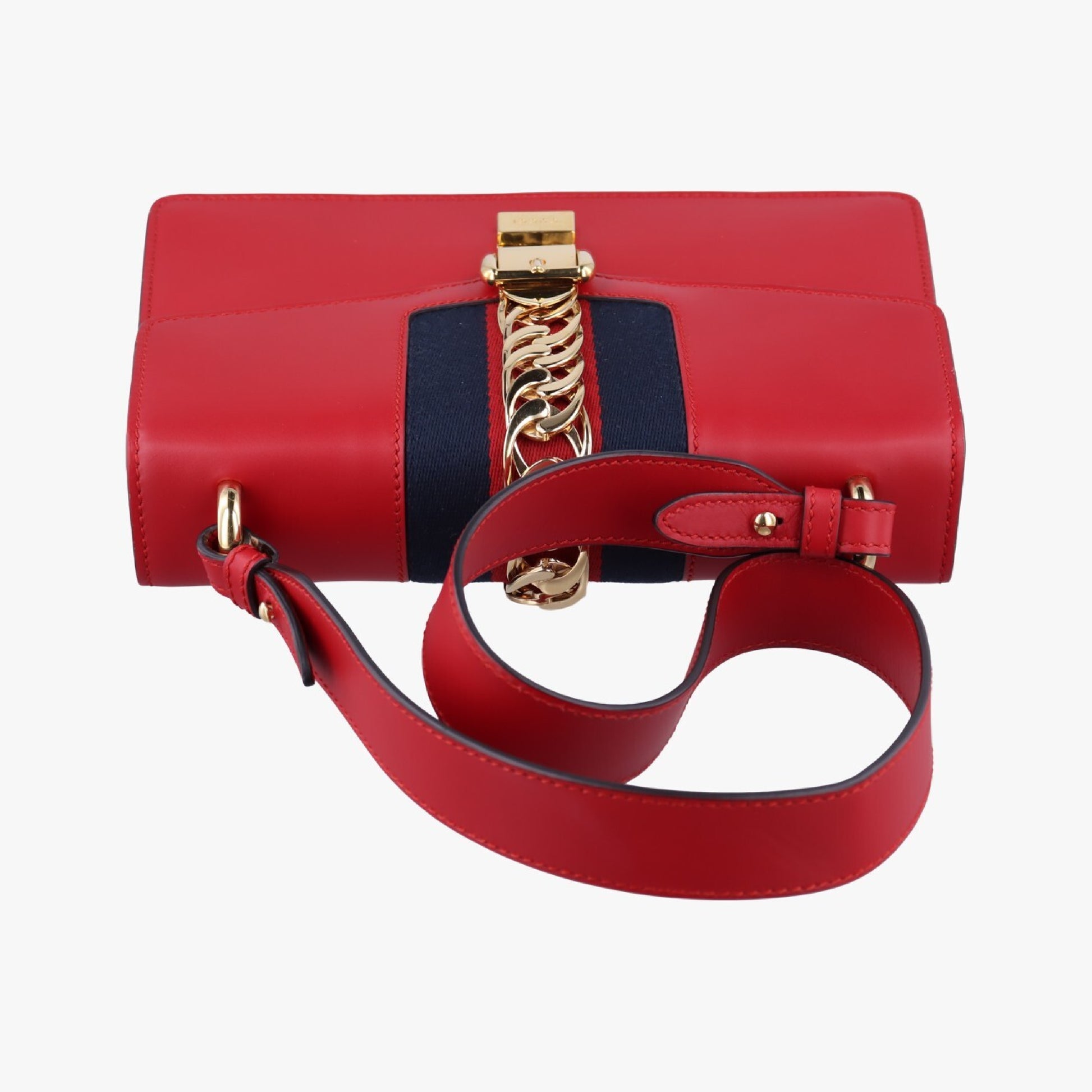 GUCCI Sylvie Red x Navy Leather 421882B023103386 Shoulder Bag