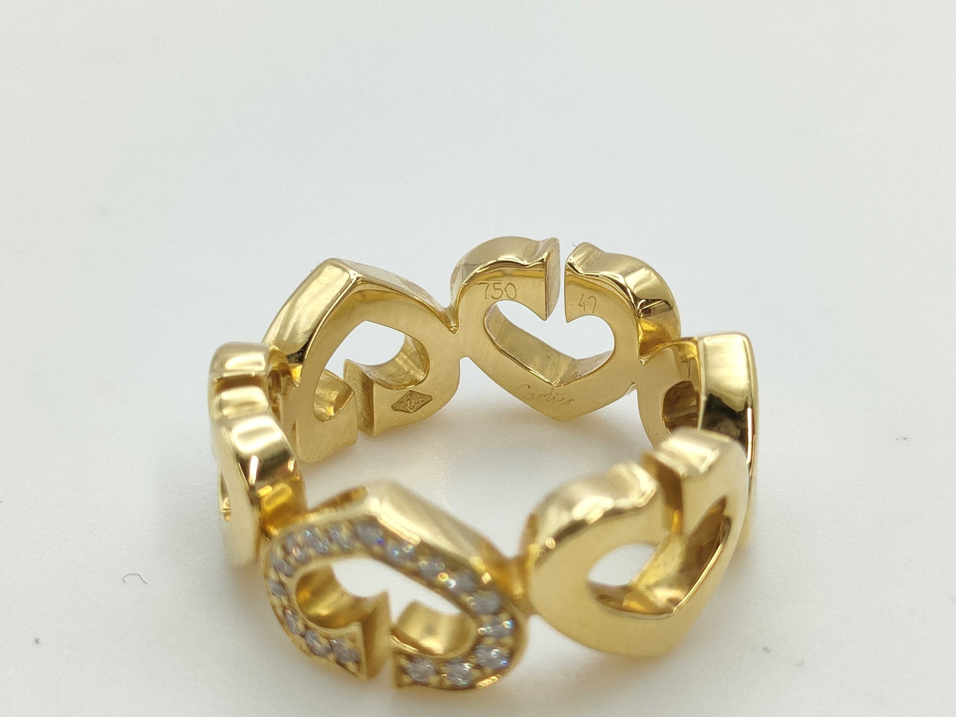 Cartier C Heart #47 Diamond YG 750 7.1g Ring 