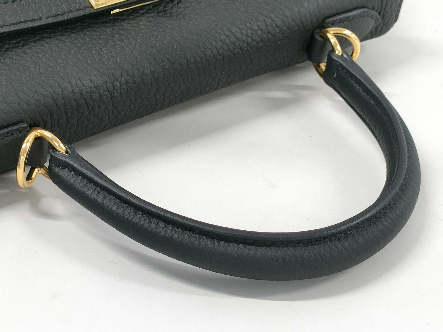 HERMES Kelly 25 Togo Black GP W Stamp Handbag