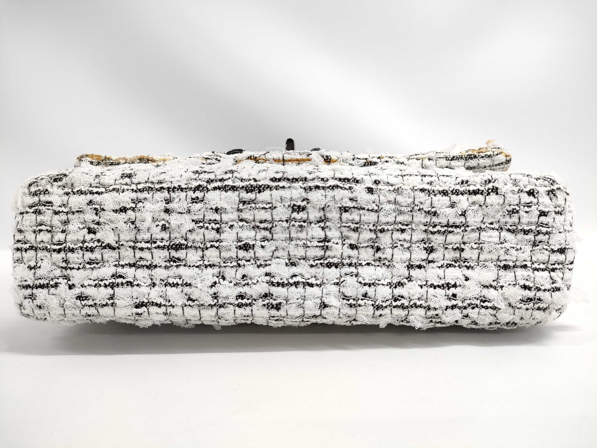 CHANEL 2.55 Double Flap Chain Shoulder Bag in Tweed and White SS