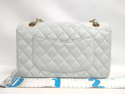 CHANEL Double Flap Caviar Ice Blue GP Shoulder Bag