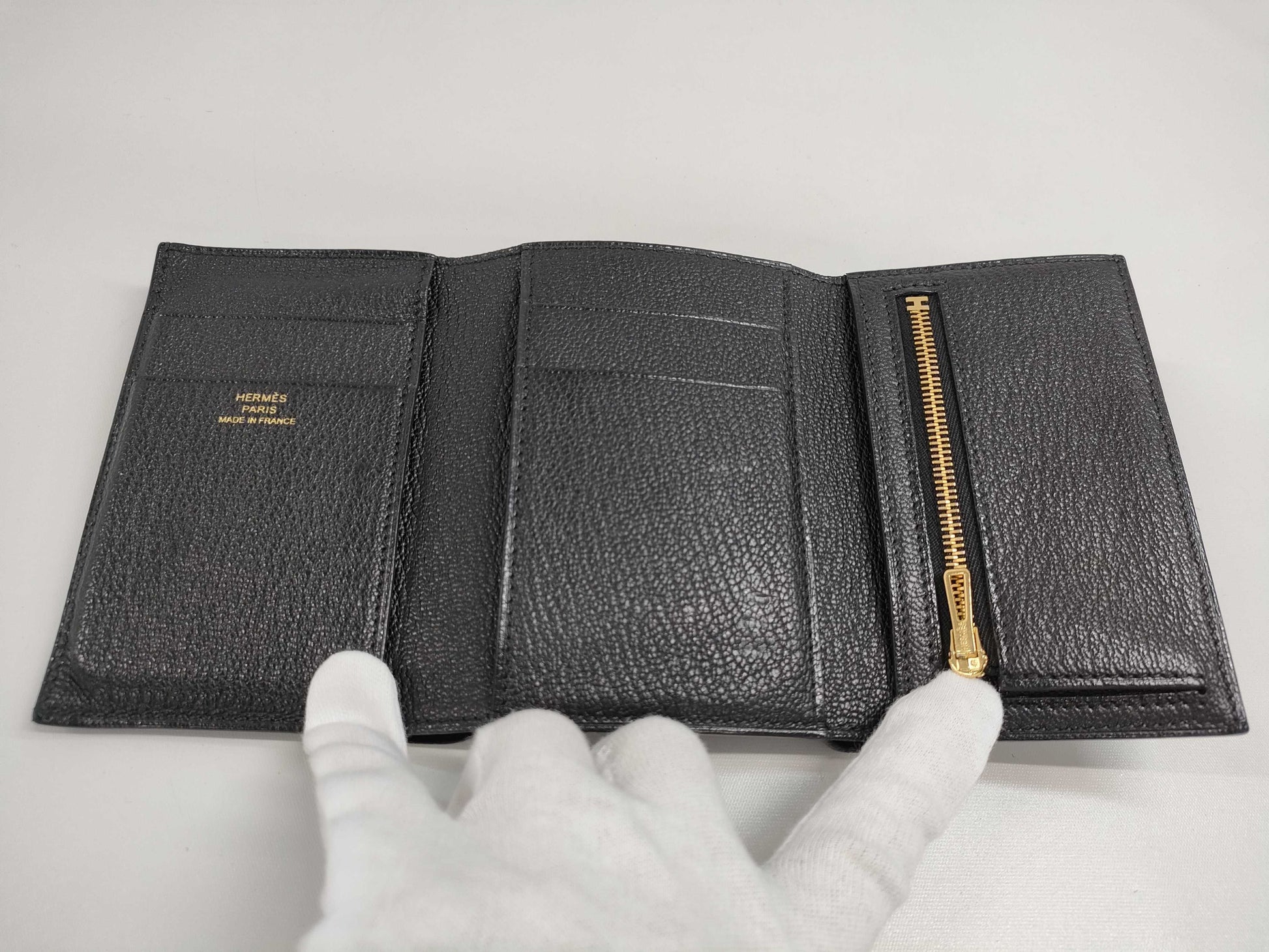 HERMES Bearn Combination Chevre Black GP B Stamped Wallet
