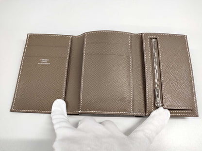 HERMES Bearn Combination Epsom Leather Stainless Steel Wallet with Z Stamp
