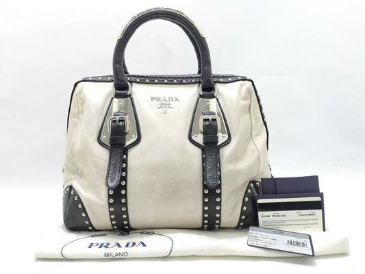 PRADA PRADA Prada Leather Studded Boston Handbag