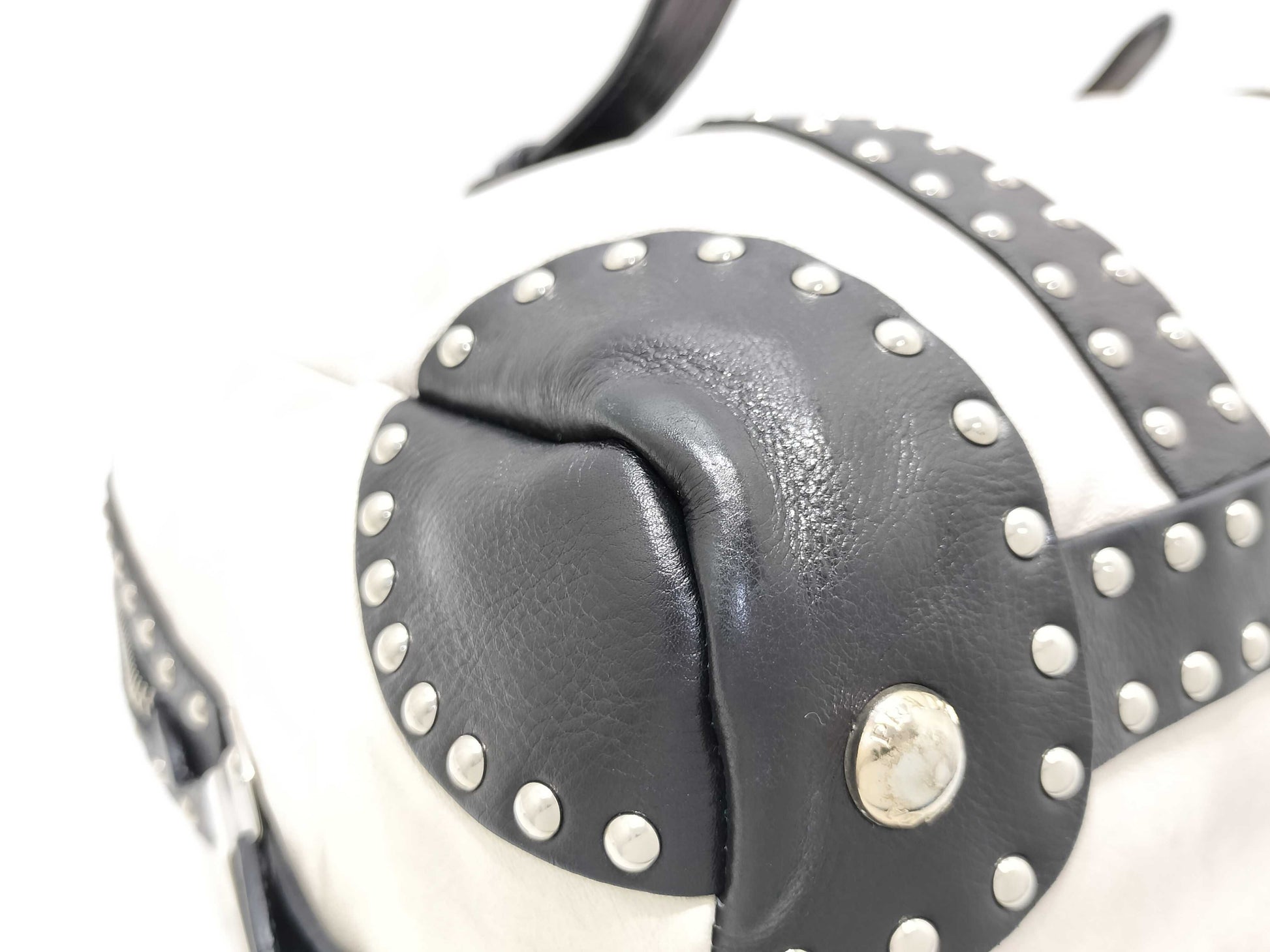 PRADA PRADA Prada Leather Studded Boston Handbag