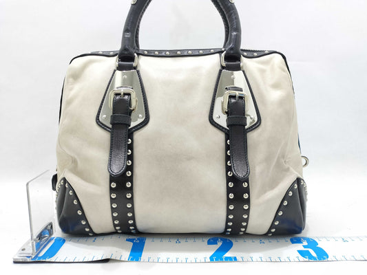 PRADA PRADA Prada Leather Studded Boston Handbag