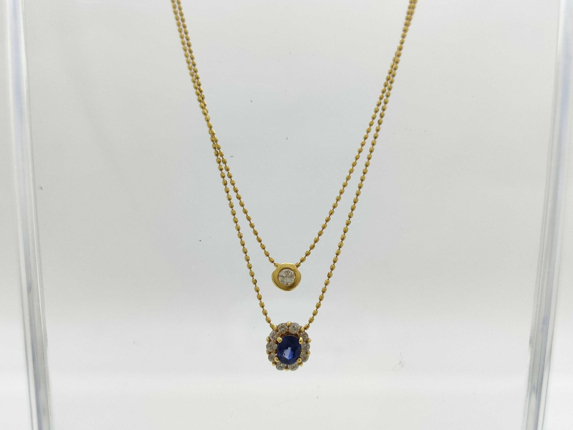 Sapphire Diamond 028 Engraved K18 2.6g Necklace 