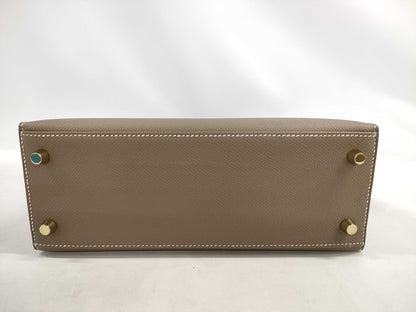 HERMES Kelly 25 Epsom Etoupe Gold Hardware GP B Stamp Bag