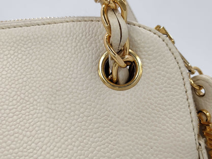 CHANEL Caviar Logo White Shoulder Bag