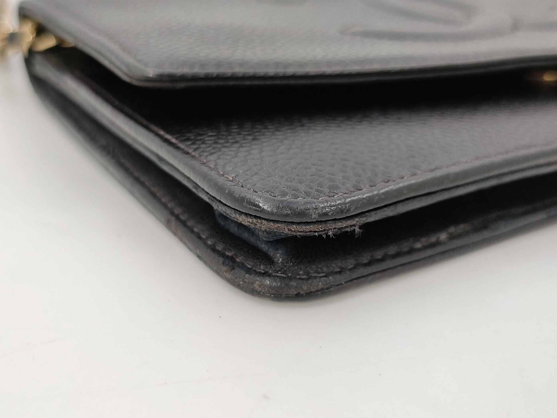 CHANEL Chain Wallet Caviar Skin Black Shoulder Bag