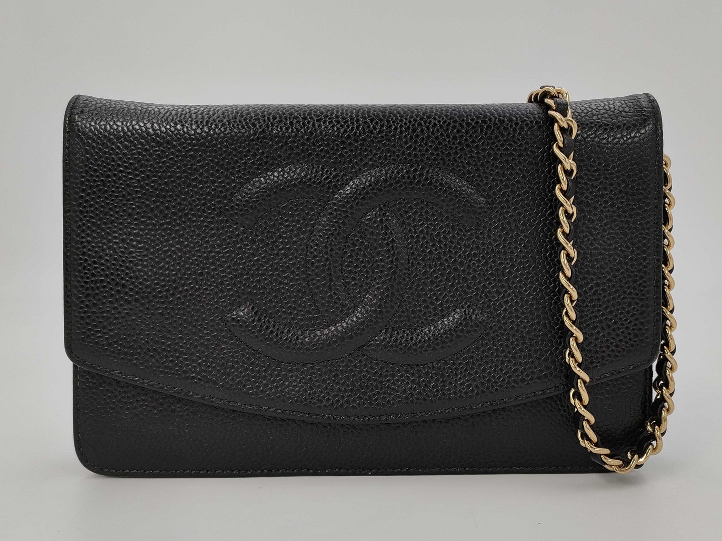 CHANEL Chain Wallet Caviar Skin Black Shoulder Bag