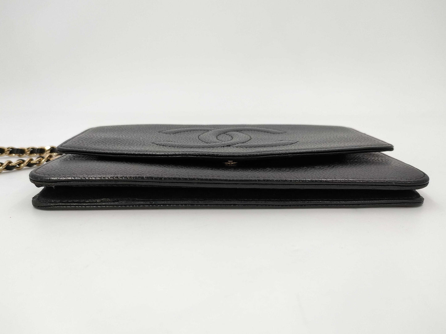CHANEL Chain Wallet Caviar Skin Black Shoulder Bag