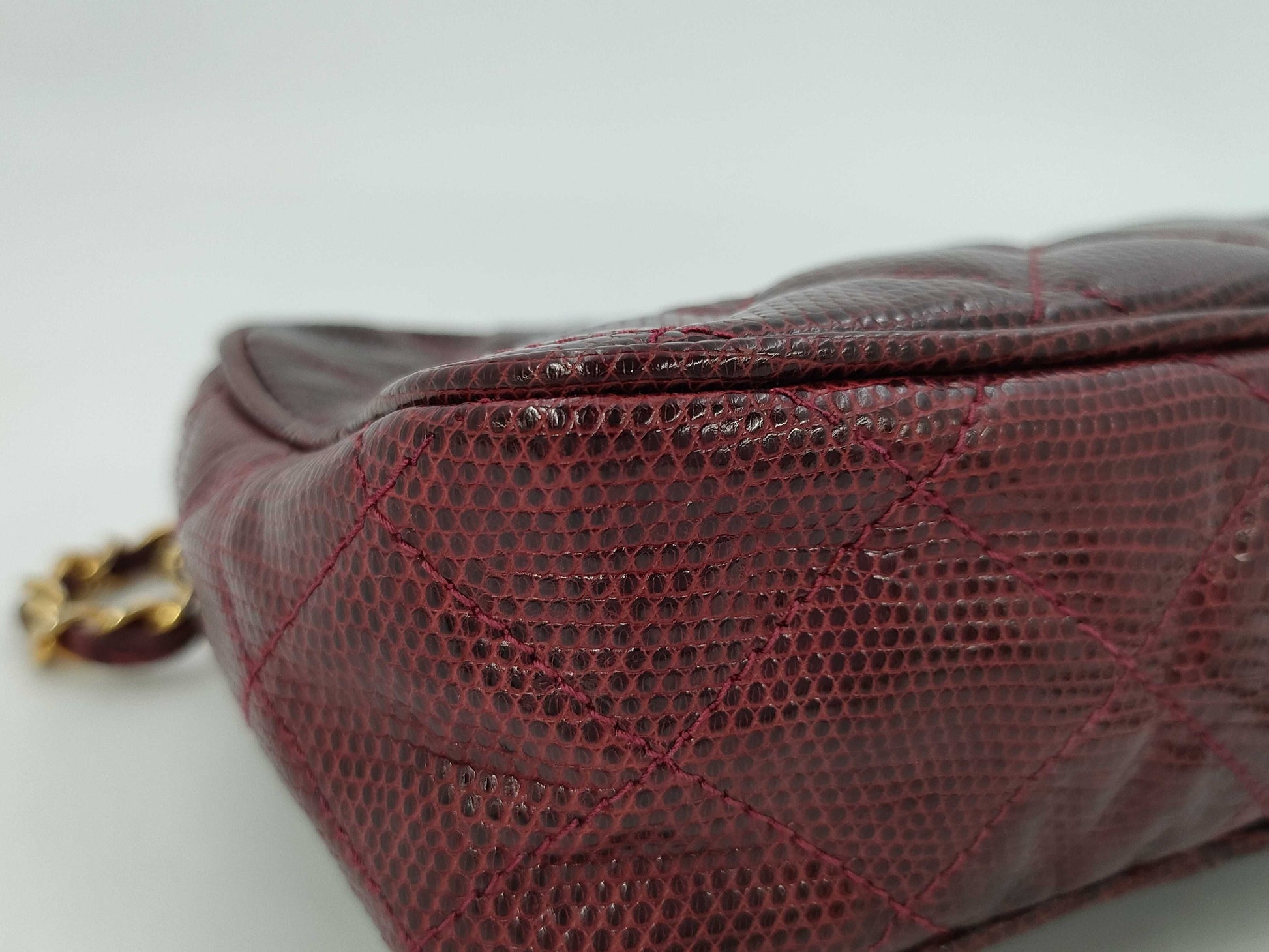 CHANEL Tassel Matelasse Chain Lizard Red Shoulder Bag