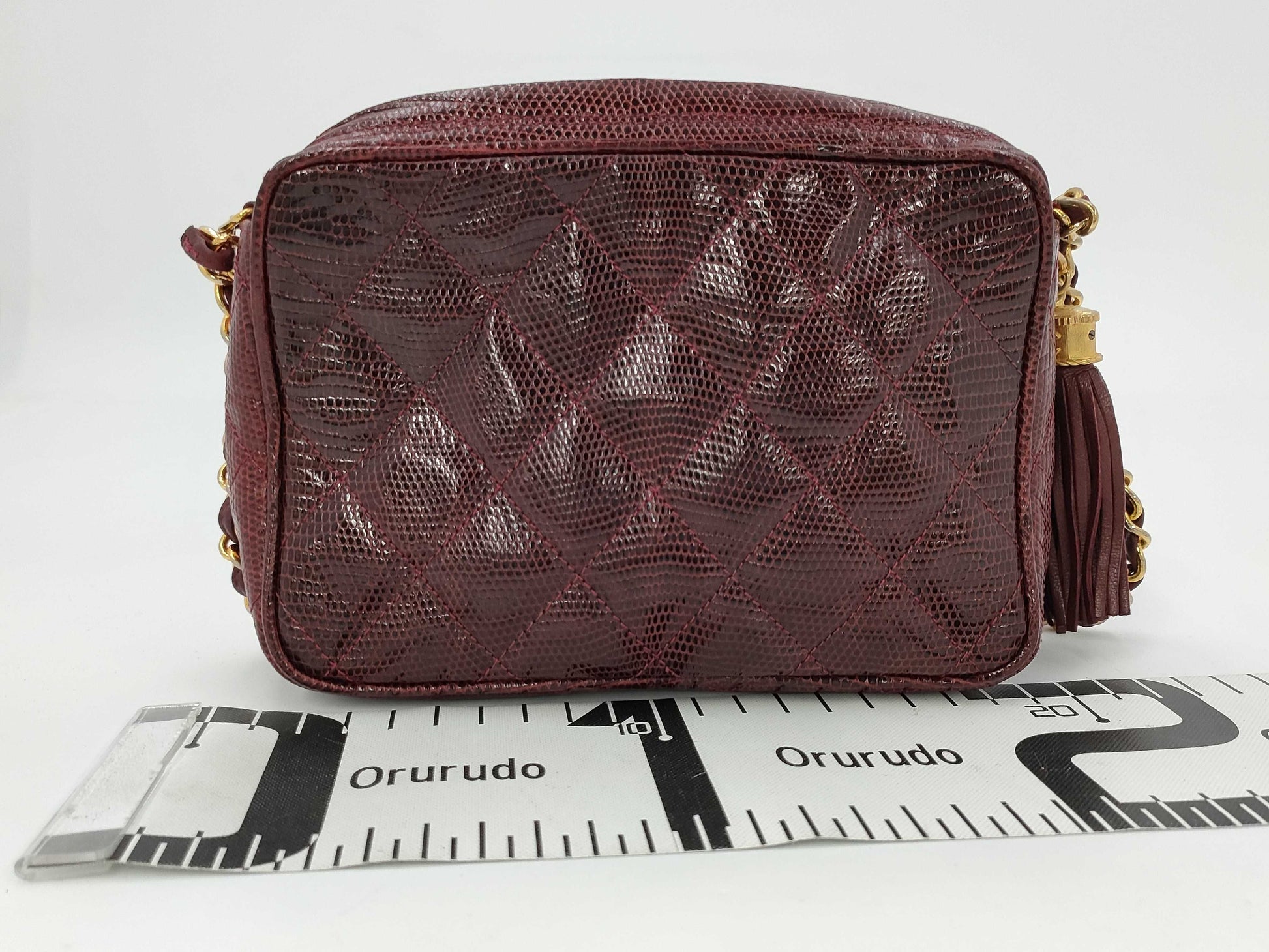 CHANEL Tassel Matelasse Chain Lizard Red Shoulder Bag