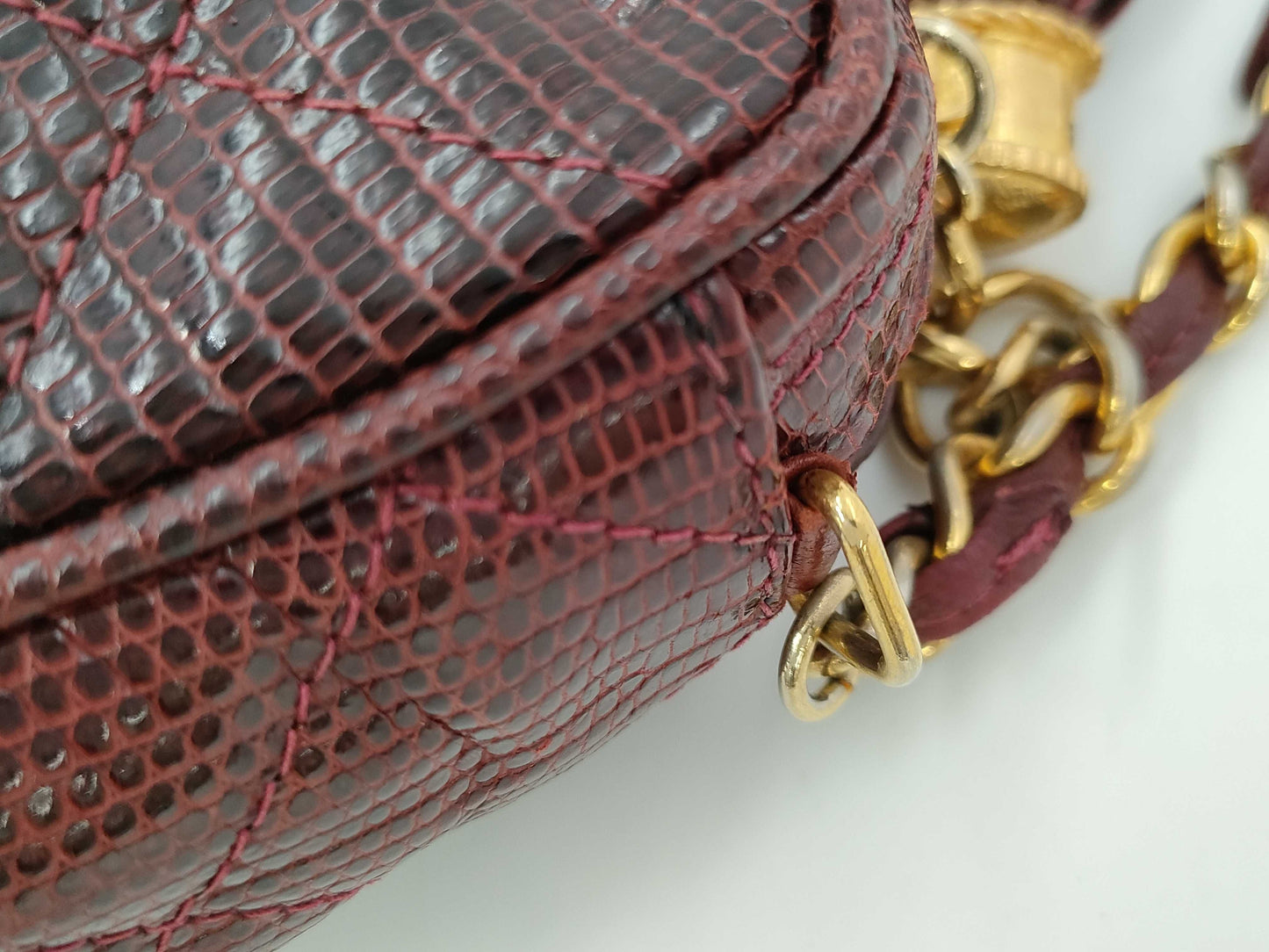 CHANEL Tassel Matelasse Chain Lizard Red Shoulder Bag