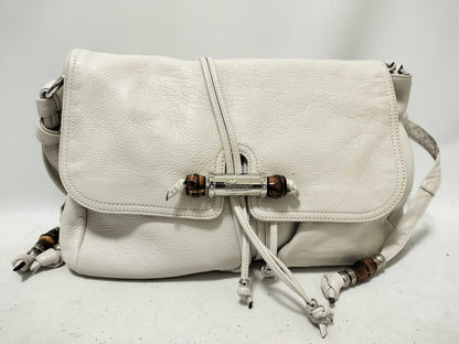 GUCCI Bamboo Leather Double Pocket Shoulder Bag Messenger Bag White 232938 Shoulder Bag