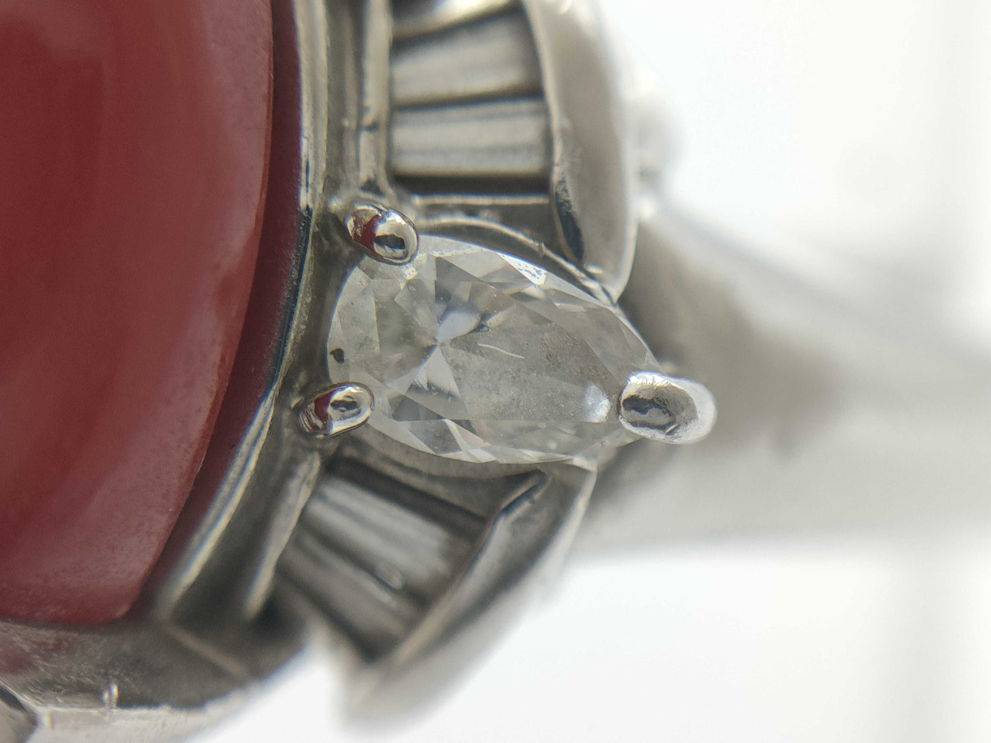 Coral Diameter Approx. 10.9*14.9mm D0.43ct Pt900 12.6g Ring 