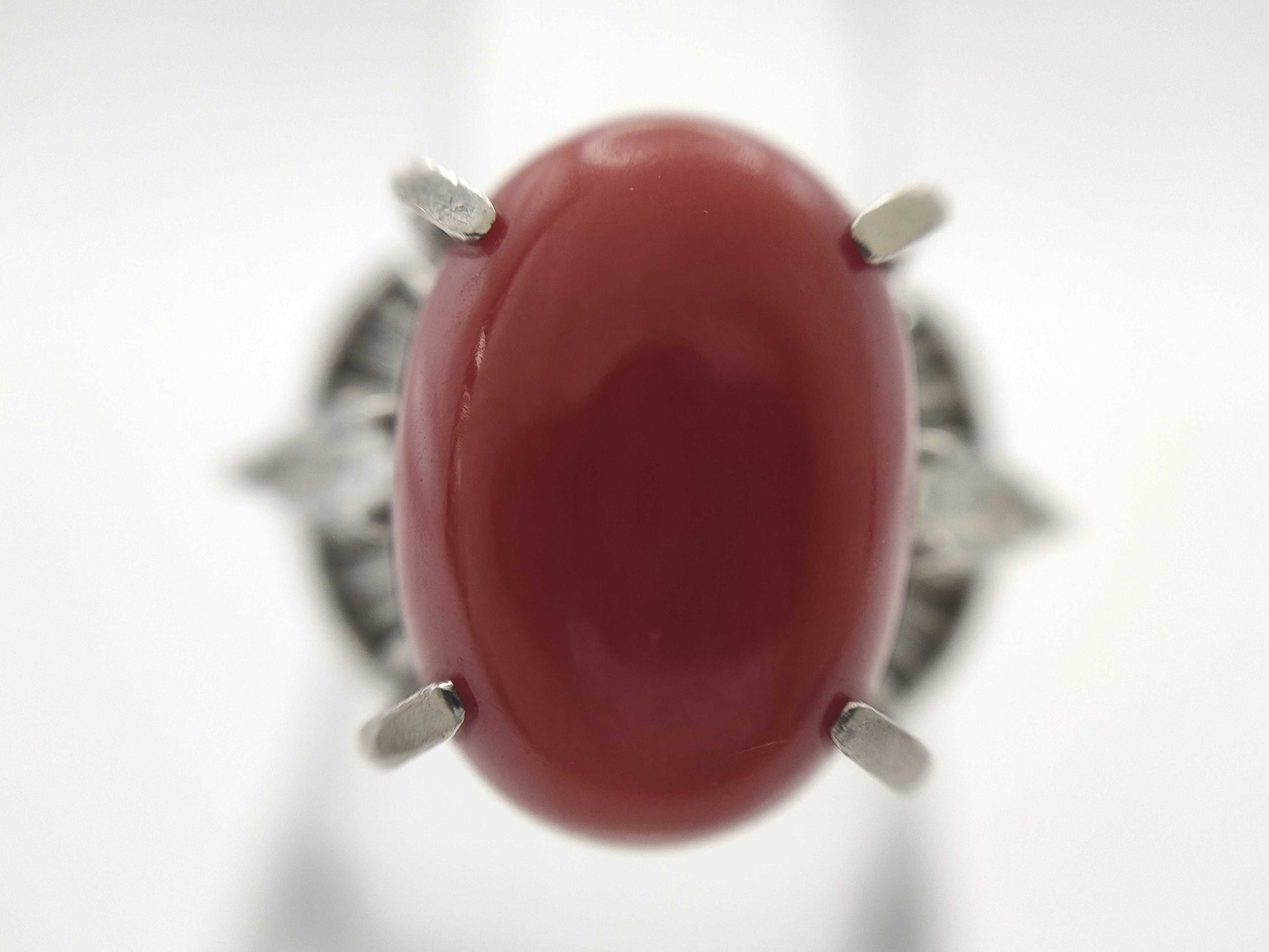 Coral Diameter Approx. 10.9*14.9mm D0.43ct Pt900 12.6g Ring 