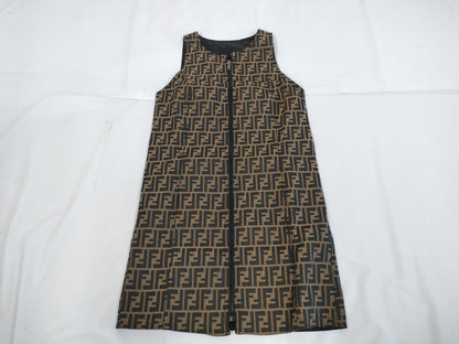 FENDI Zucca print reversible nylon dress in brown and black, size 42