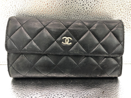 CHANEL Matlasse Flap Long Wallet with Seal 21486586 Lambskin Black Wallet